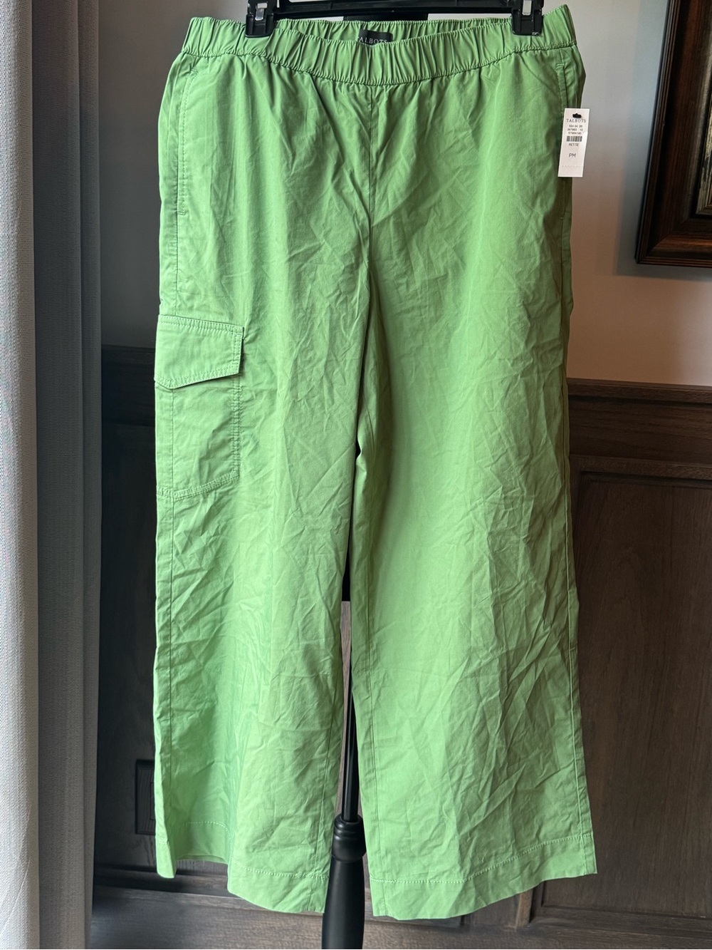 TALBOTS WOMANS WIDE LEG CARGO POPLIN PANTS GREEN MP NWT